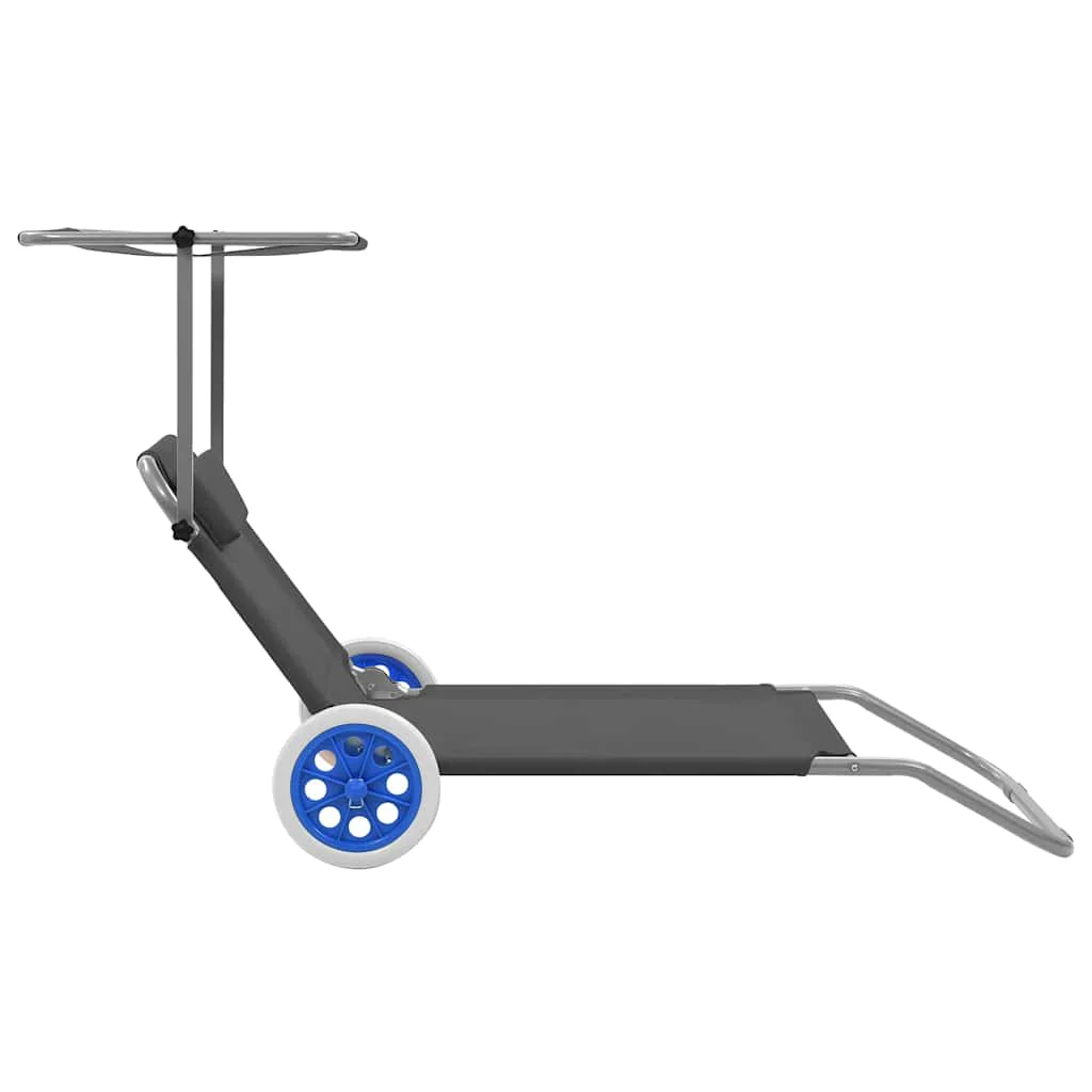 foldbar liggestol med baldakin og hjul stål grå - Image 3