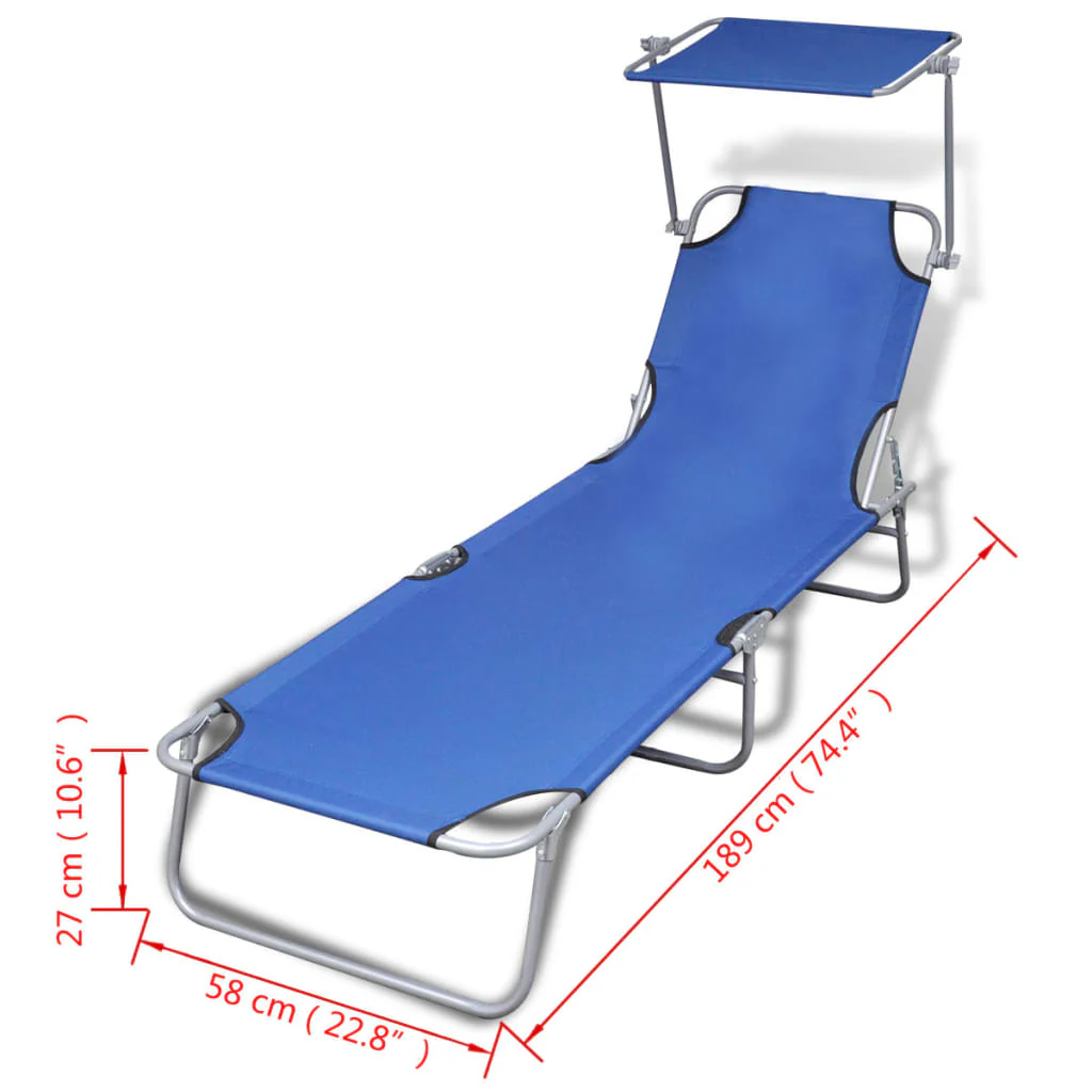 foldbar liggestol med baldakin stål og stof blå - Image 7