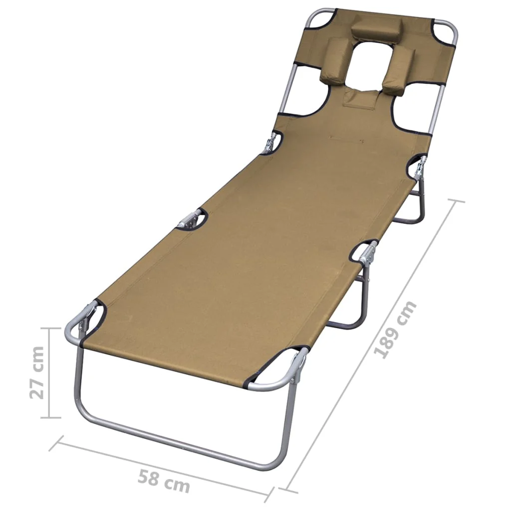 foldbar liggestol med hovedhynde justerbart ryglæn gråbrun - Image 7