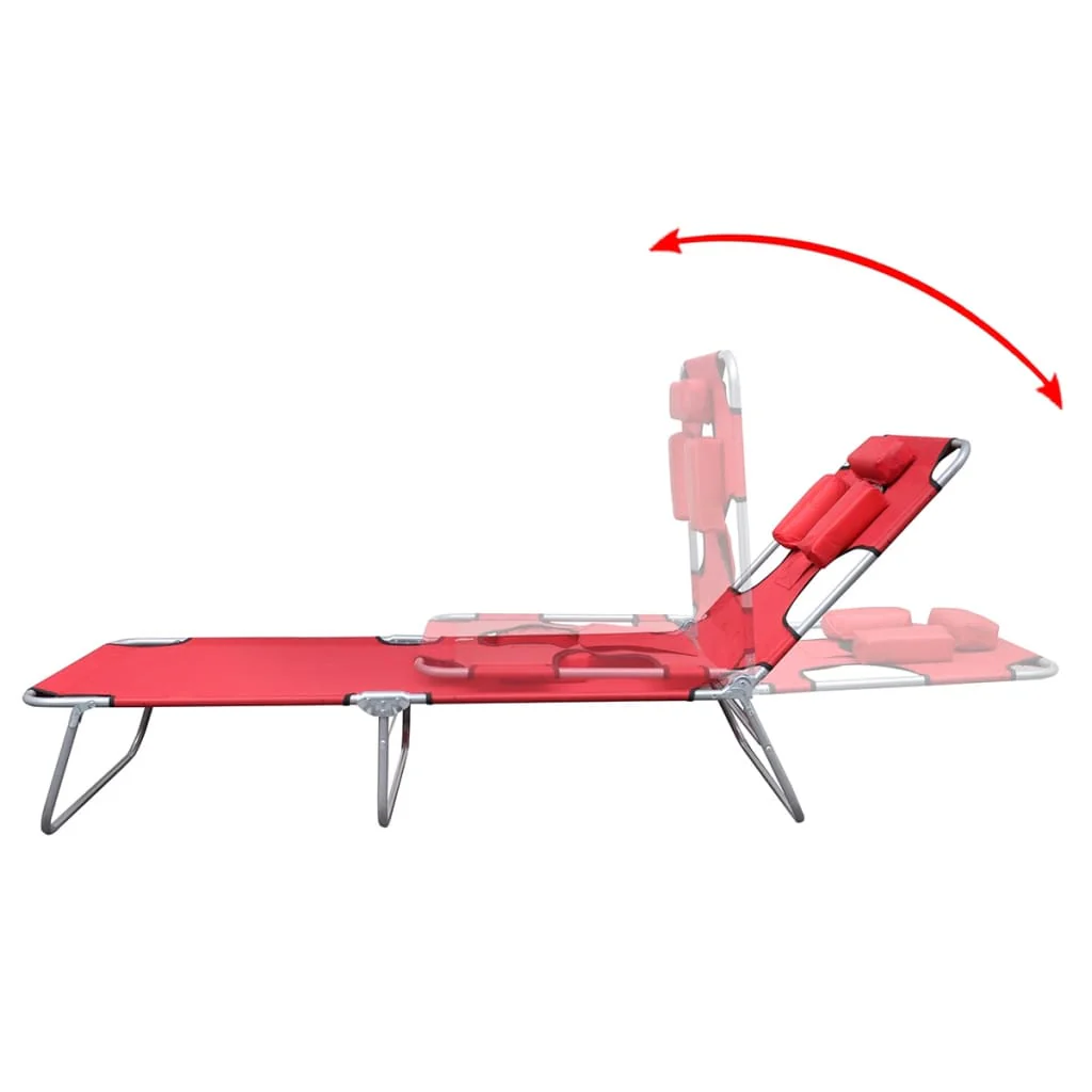 foldbar liggestol med hovedpude pulverlakeret stål rød - Image 3