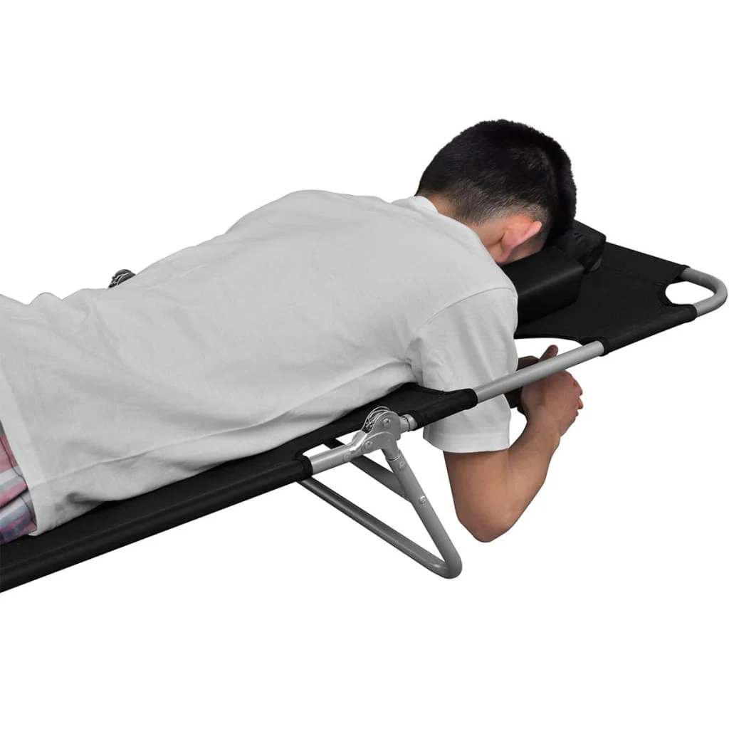 foldbar liggestol med hovedpude pulverlakeret stål sort - Image 4