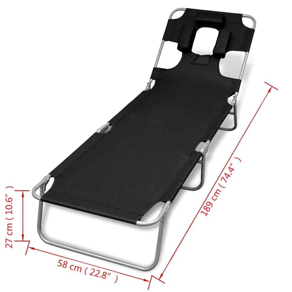 foldbar liggestol med hovedpude pulverlakeret stål sort - Image 7