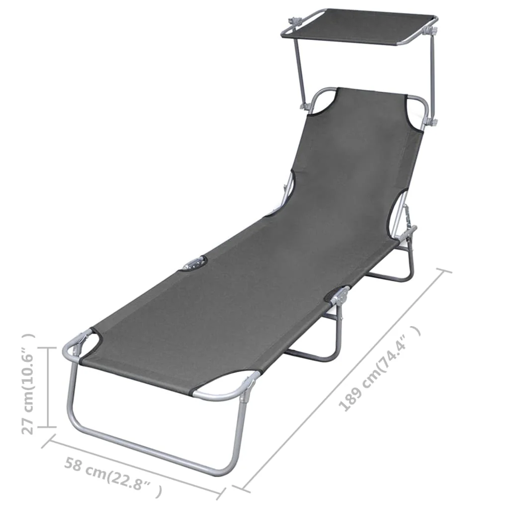 foldbar liggestol med justerbart ryglæn grå - Image 6