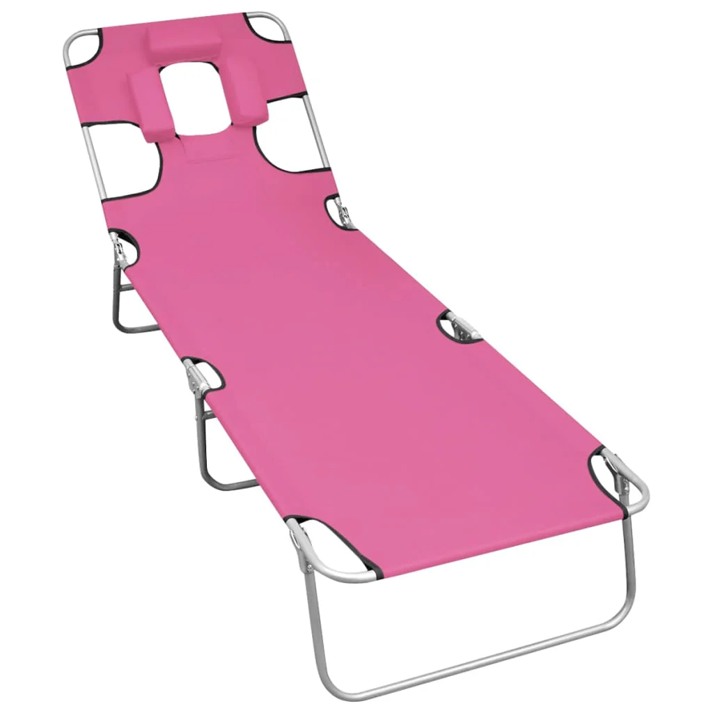 foldbar liggestol med nakkehynde stål pink