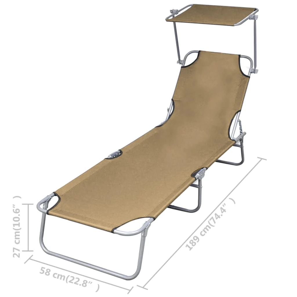 foldbar liggestol med tag stål gråbrun - Image 7
