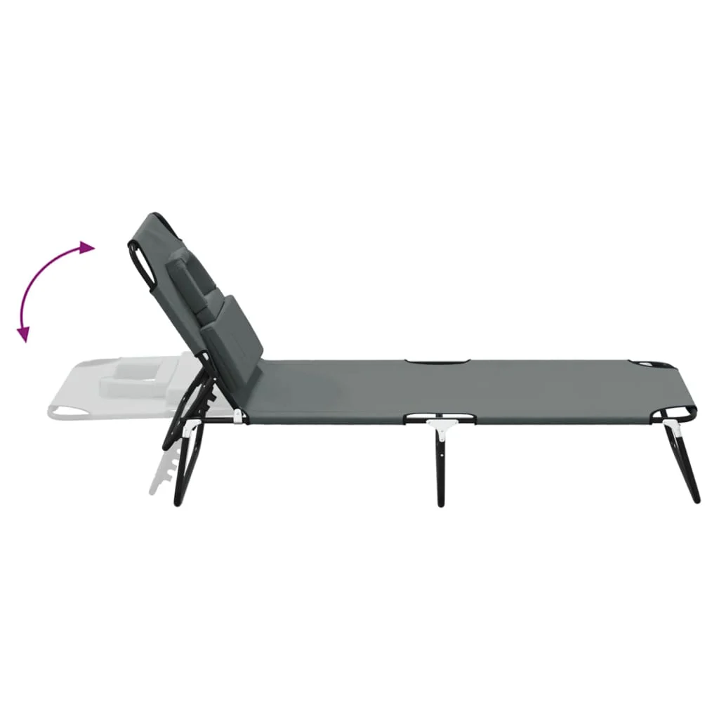 foldbar liggestol oxfordstof og pulverlakeret stål grå - Image 6