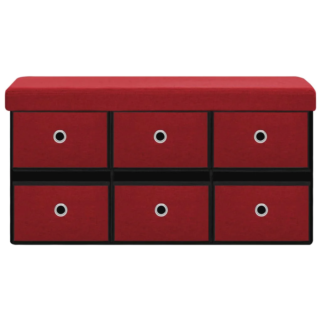 foldbar opbevaringsbænk 76x38x38 cm kunstlærred vinrød - Image 3