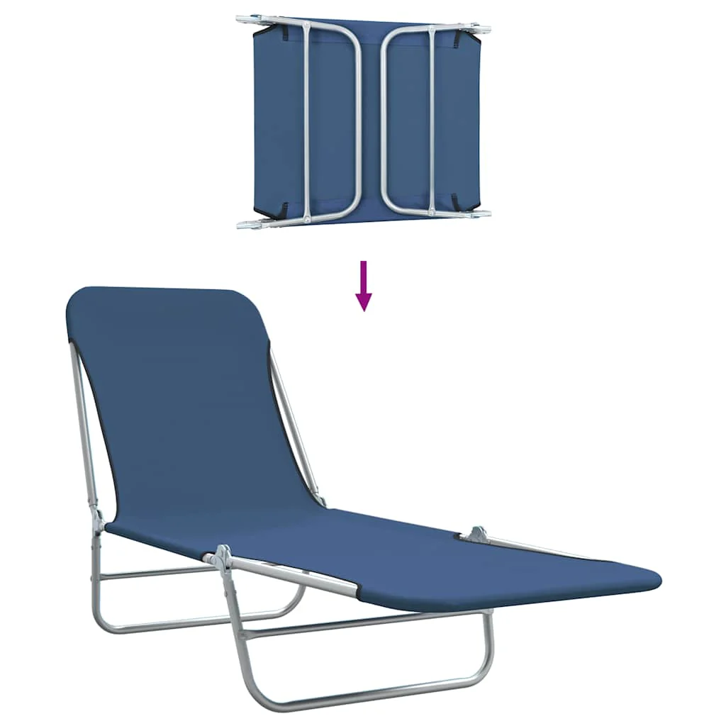 foldbare liggestole 2 stk. stål og stof blå - Image 7