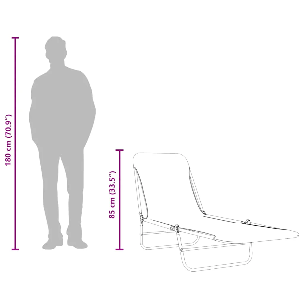 foldbare liggestole 2 stk. stål og stof sort - Image 10