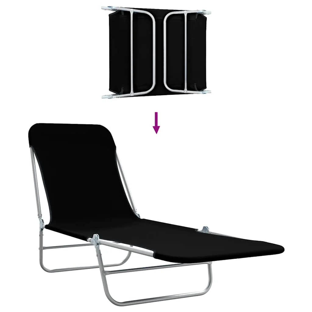 foldbare liggestole 2 stk. stål og stof sort - Image 7