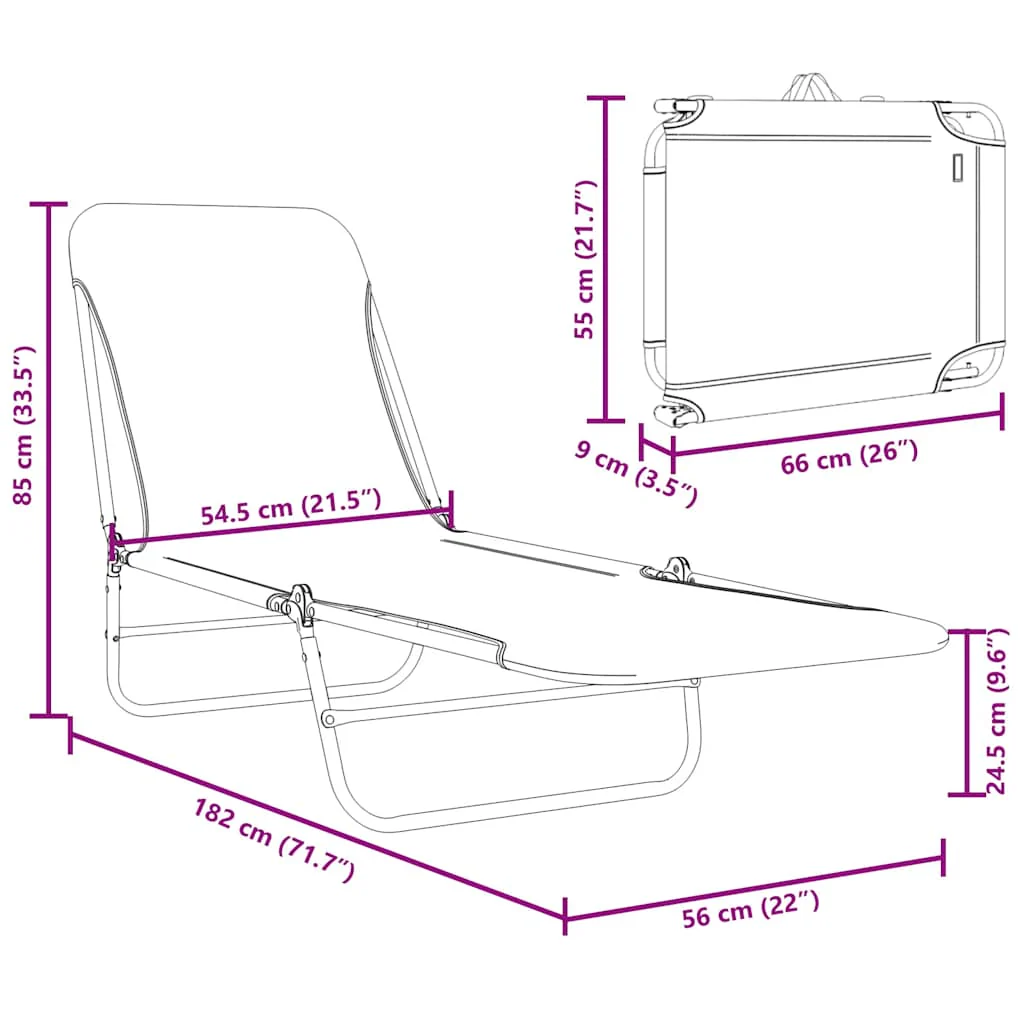 foldbare liggestole 2 stk. stål og stof sort - Image 9