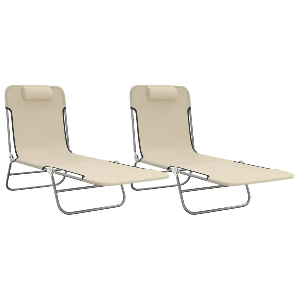 foldbare liggestole 2 stk. textilene og stål cremefarvet - Image 2
