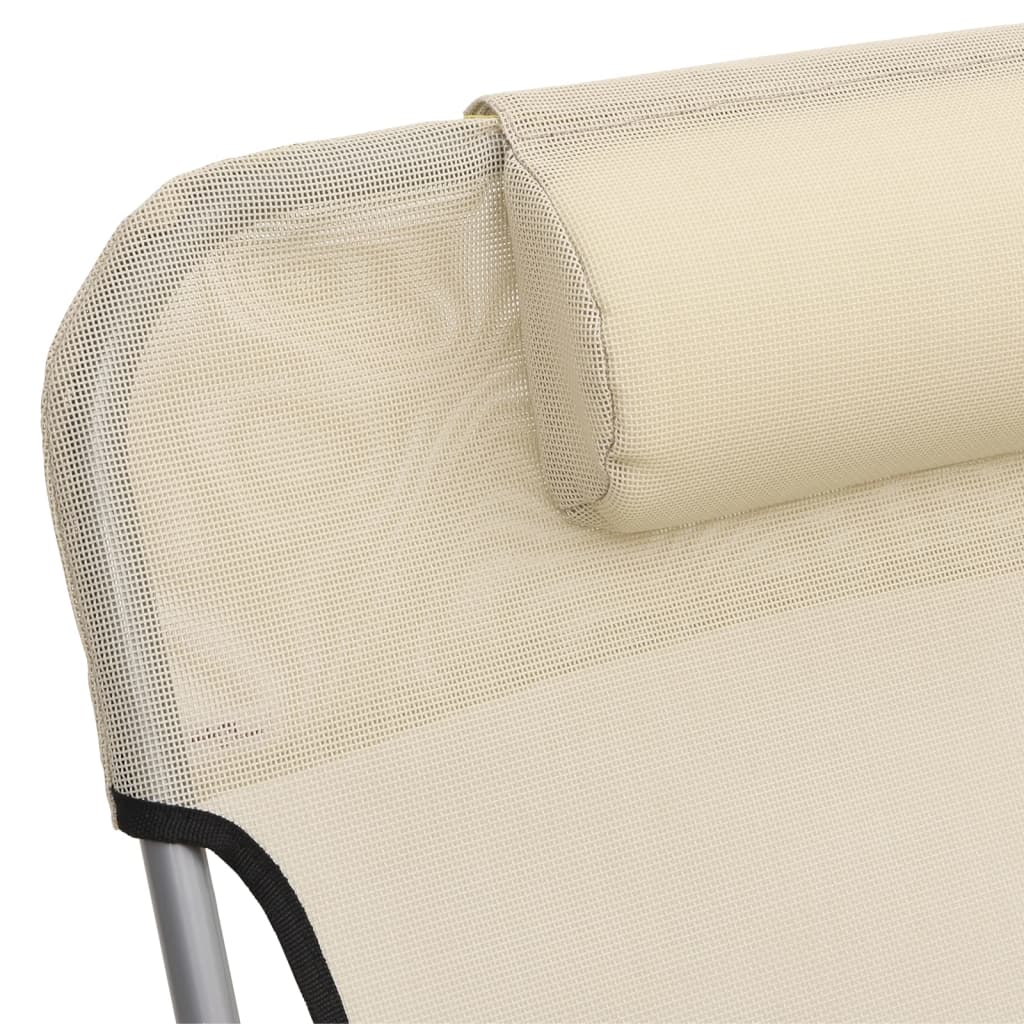foldbare liggestole 2 stk. textilene og stål cremefarvet - Image 8