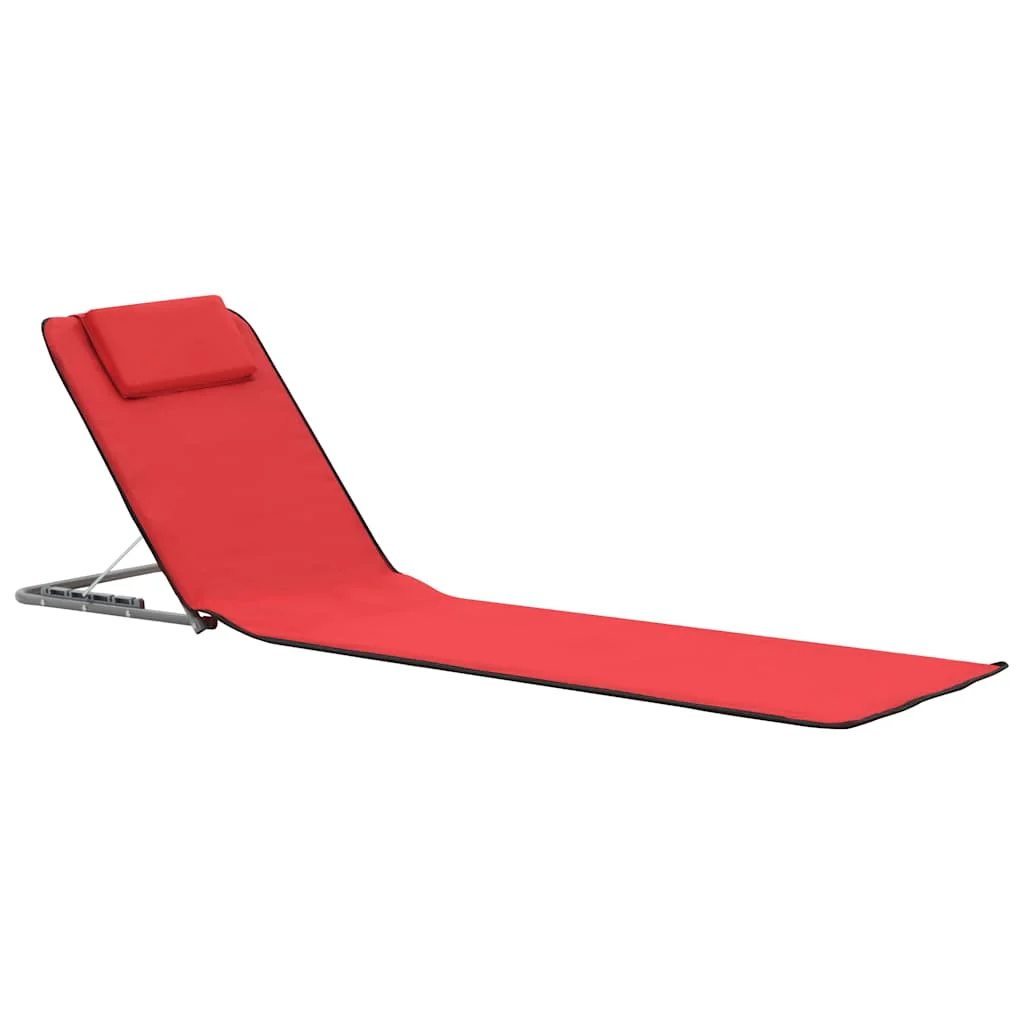 foldbare strandmåtter 2 stk. stål og stof rød - Image 2