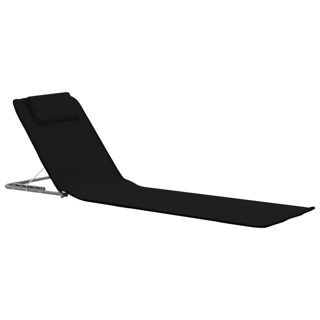 foldbare strandmåtter 2 stk. stål og stof sort - Image 2