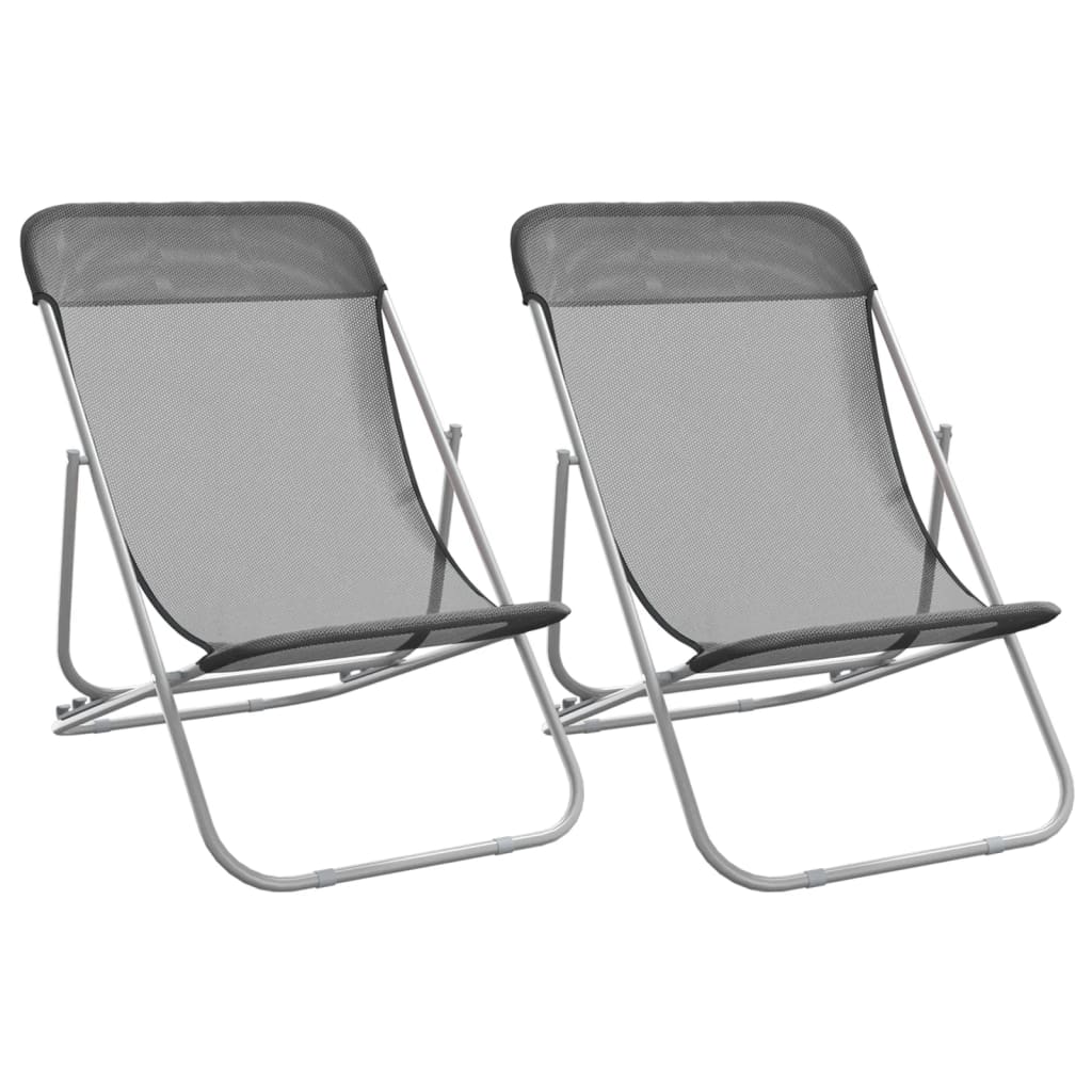 foldbare strandstole 2 stk. textilene og pulverlakeret stål grå - Image 2