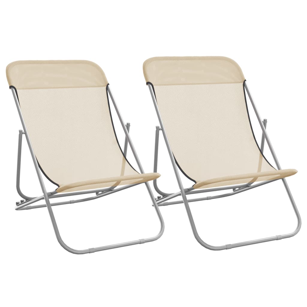 foldbare strandstole 2 stk. textilene pulverlakeret stål creme - Image 2
