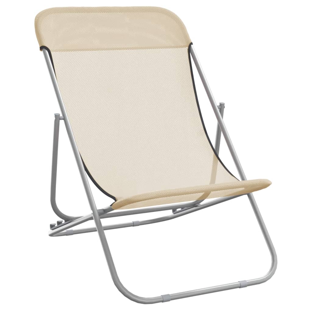 foldbare strandstole 2 stk. textilene pulverlakeret stål creme - Image 3