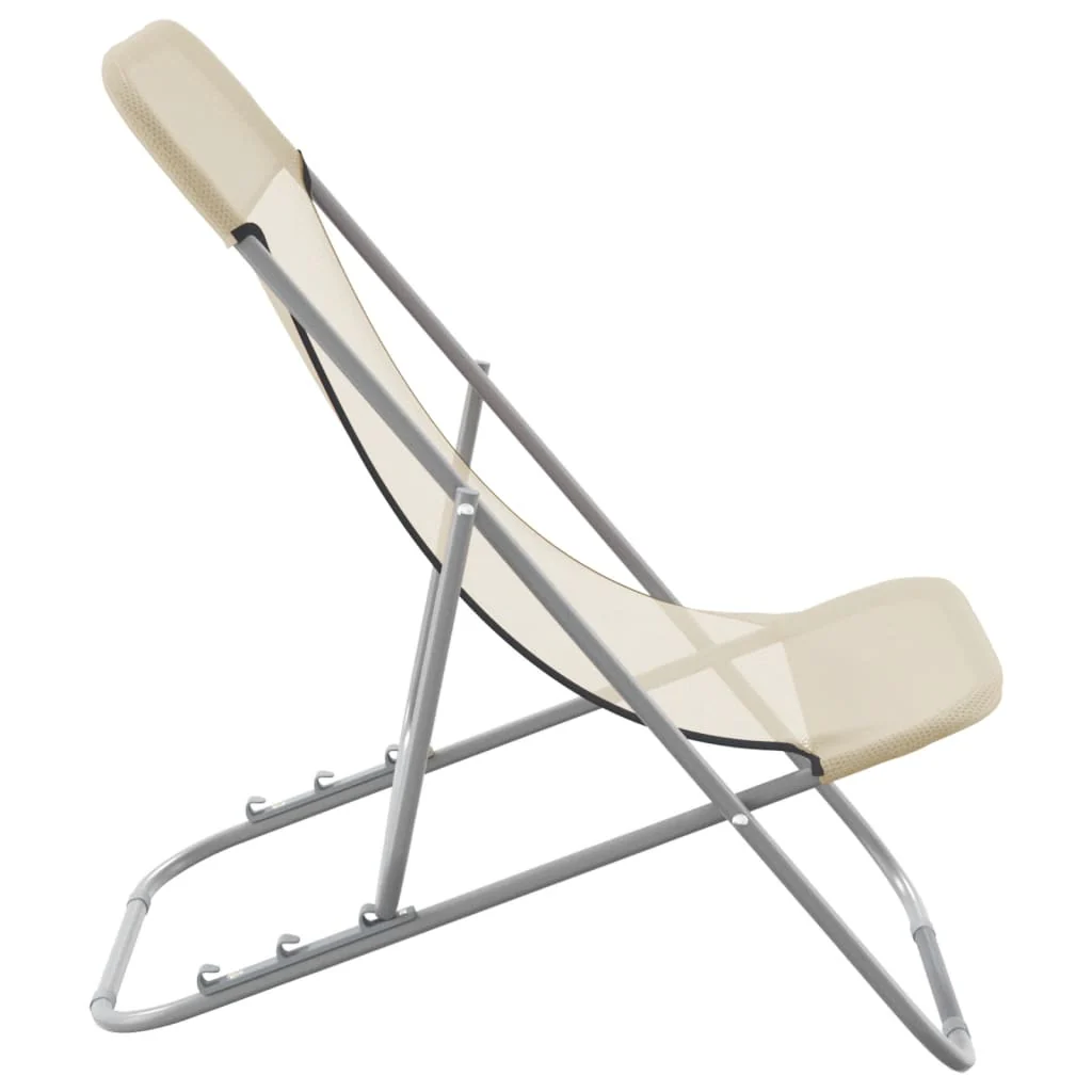foldbare strandstole 2 stk. textilene pulverlakeret stål creme - Image 5