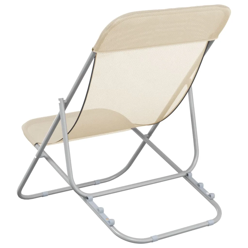 foldbare strandstole 2 stk. textilene pulverlakeret stål creme - Image 6