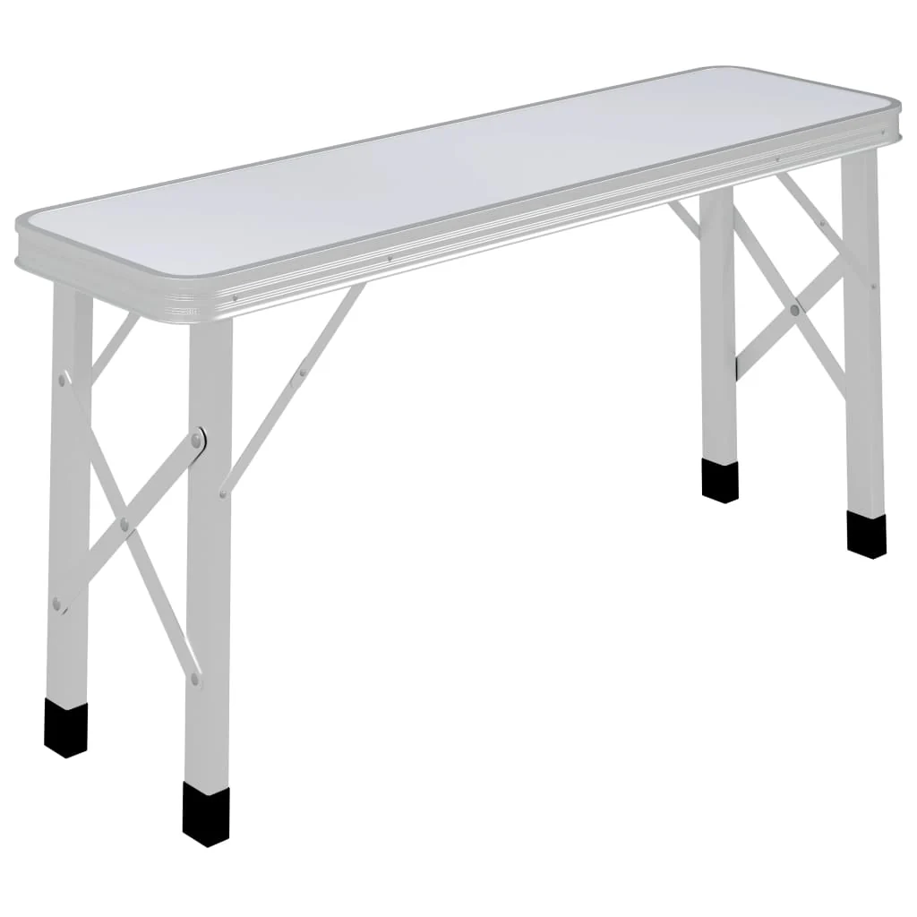 foldbart campingbord med 2 bænke aluminium hvid - Image 3