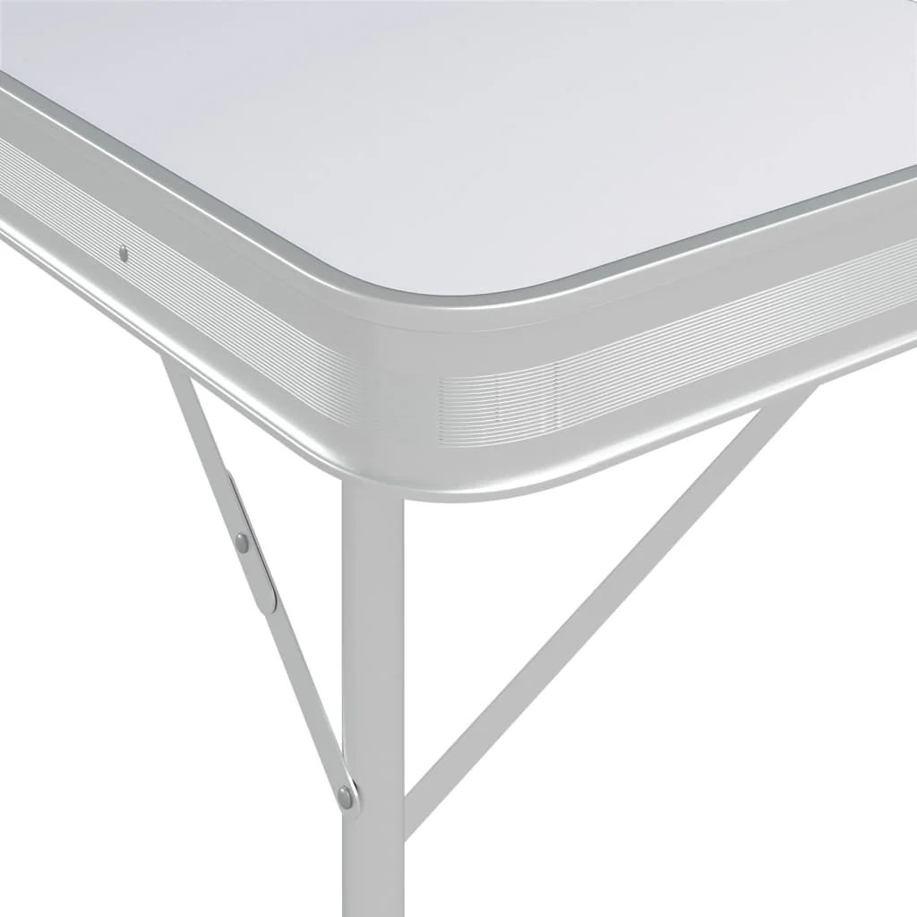 foldbart campingbord med 2 bænke aluminium hvid - Image 6