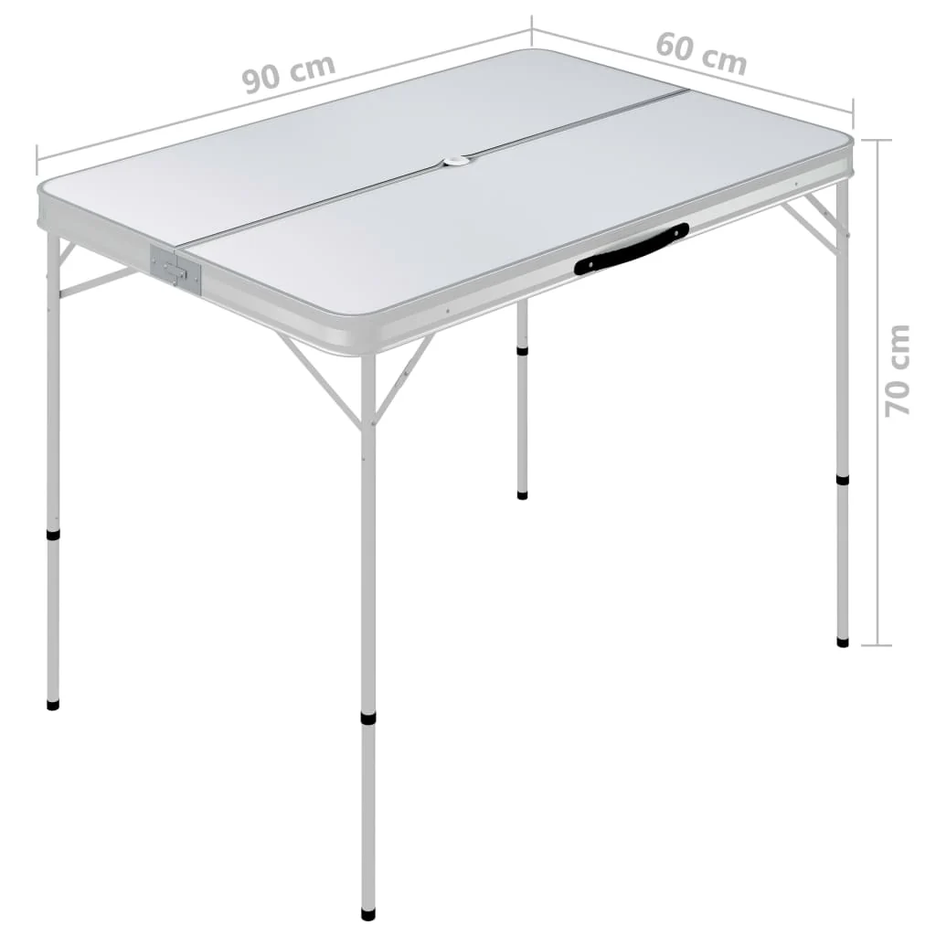 foldbart campingbord med 2 bænke aluminium hvid - Image 7