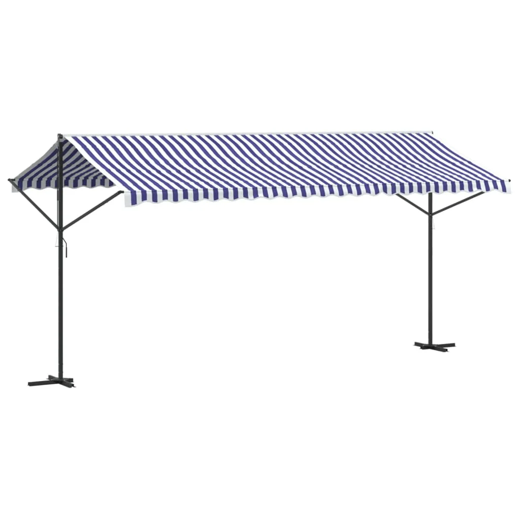 fritstående markise 500x300 cm stof og stål blå og hvid - Image 2