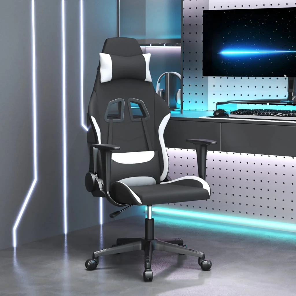 gamingstol stof sort og hvid
