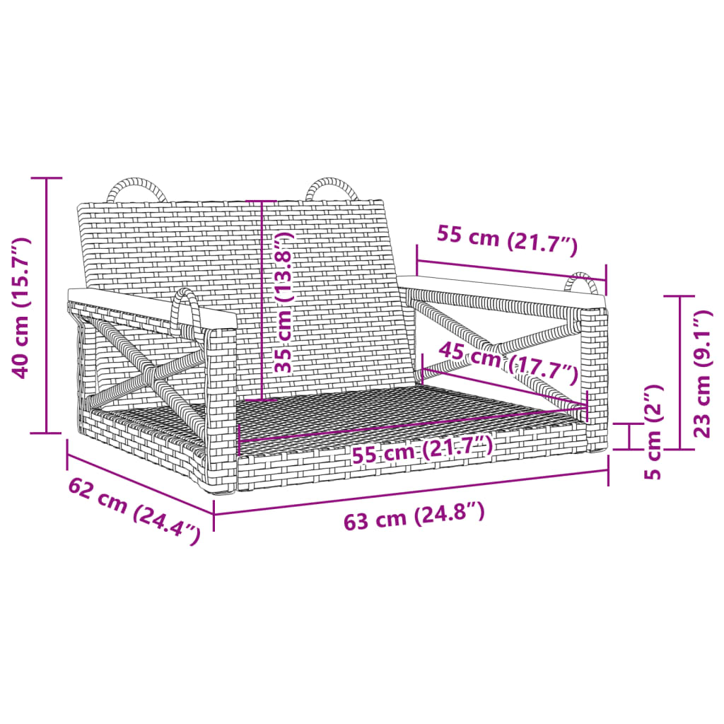 gyngebænk 63x62x40 cm polyrattan sort - Image 8