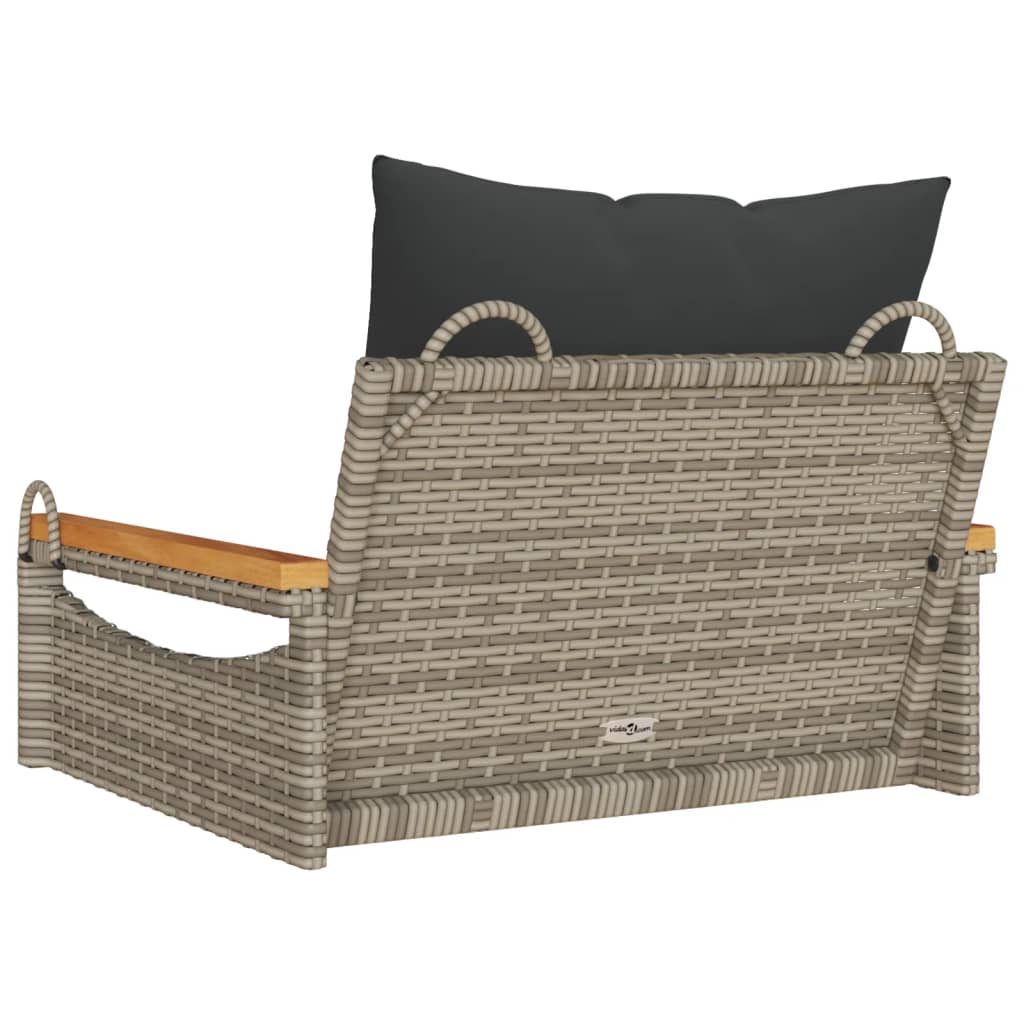 gyngebænk med hynder 63x62x40 cm polyrattan grå - Image 6
