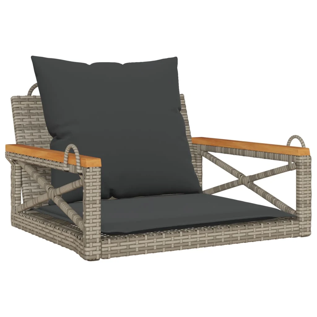 gyngebænk med hynder 63x62x40 cm polyrattan grå - Image 2