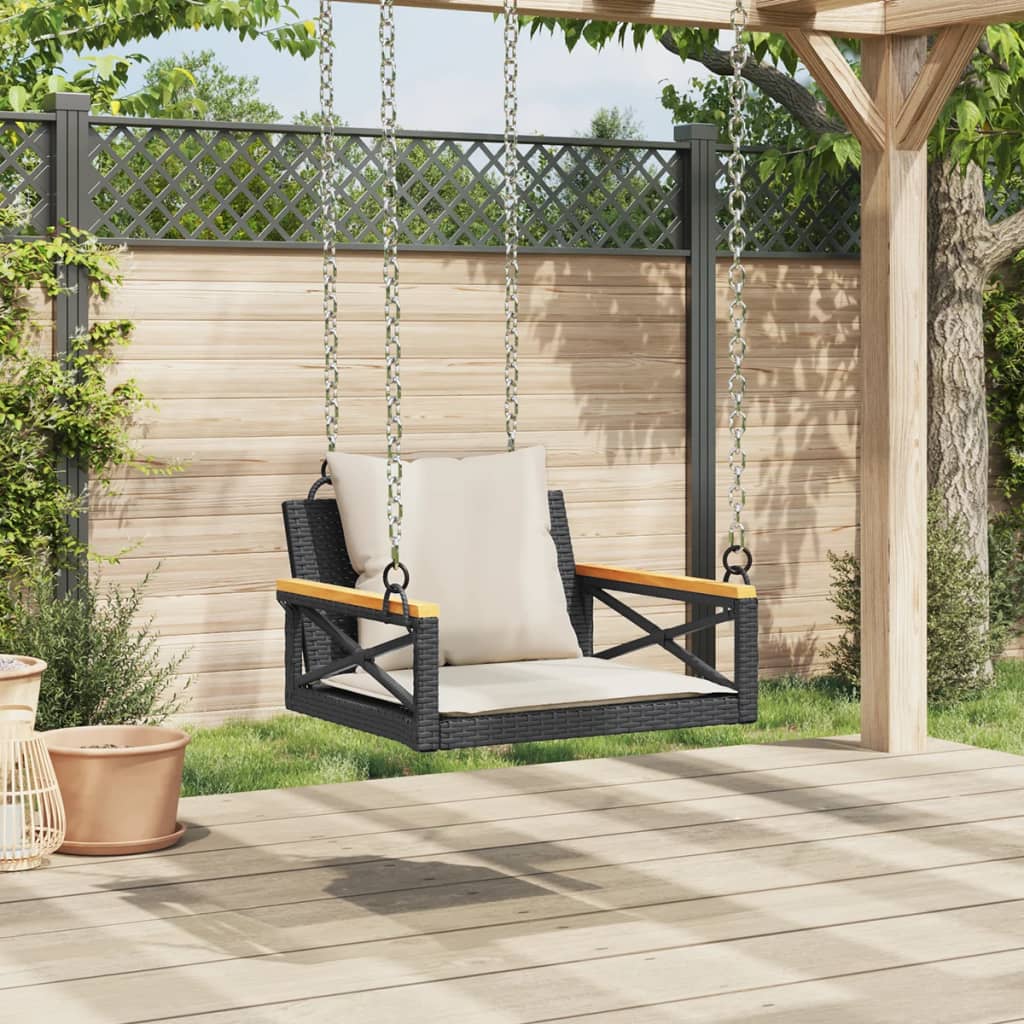 gyngebænk med hynder 63x62x40 cm polyrattan sort - Image 3