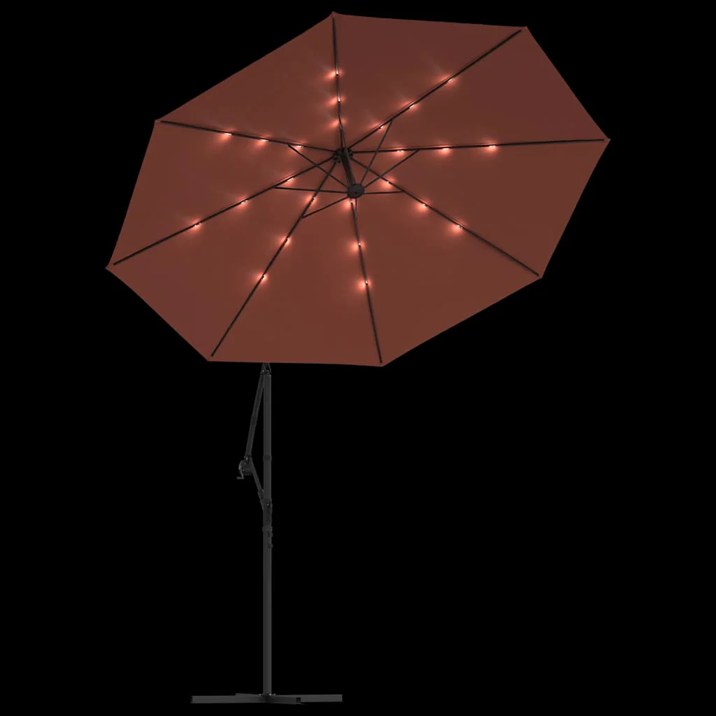 hængeparasol m. LED-lys og stålstang terrakotta - Image 6