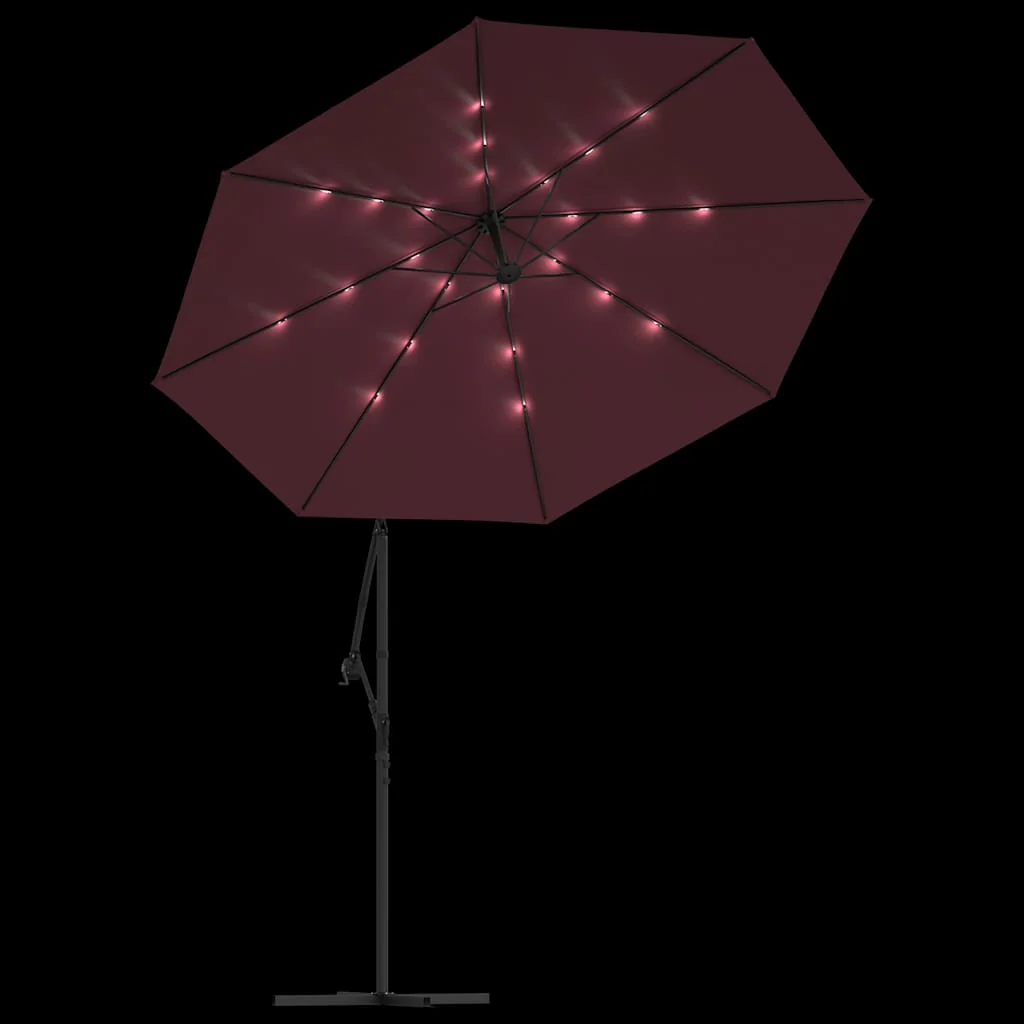 hængeparasol m. LED-lys og stålstang vinrød - Image 6