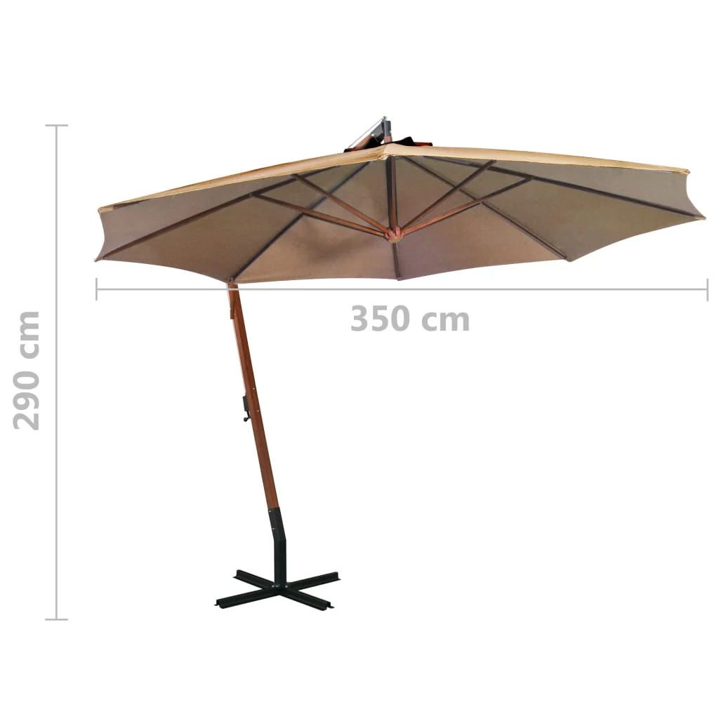 hængeparasol med stang 3,5x2,9 m massivt grantræ gråbrun - Image 8