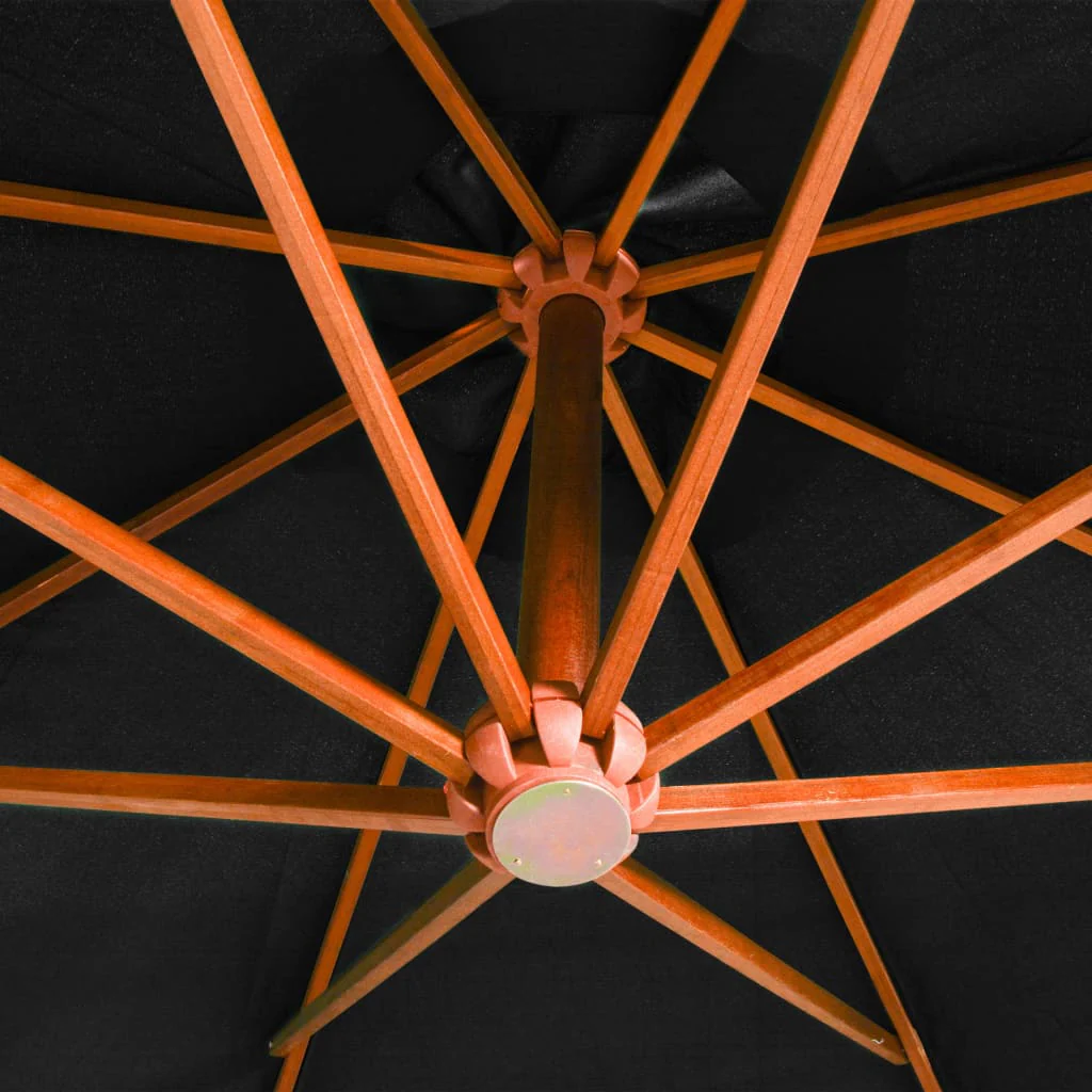 hængeparasol med stang 3,5x2,9 m massivt grantræ sort - Image 5