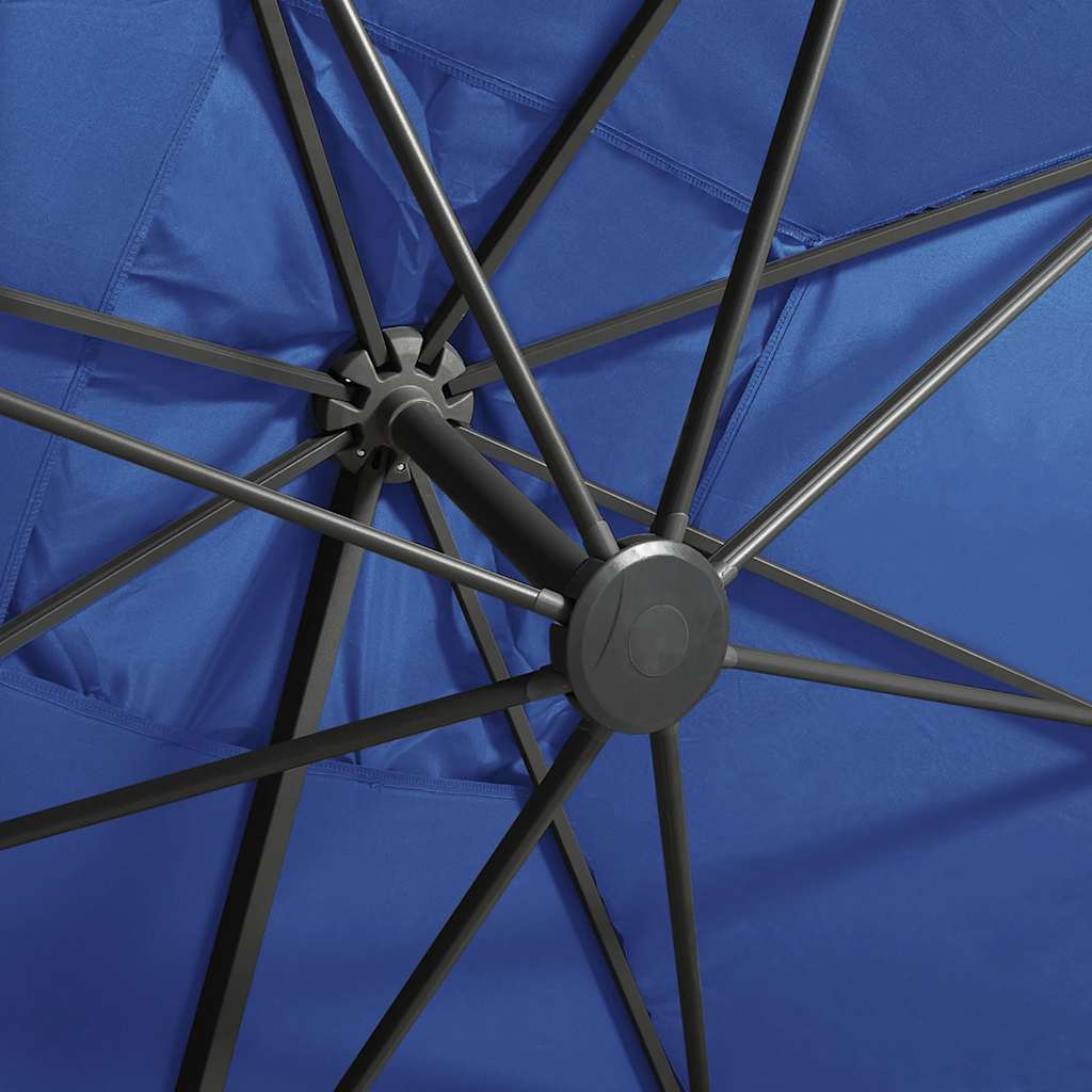 hængeparasol med stang og LED-lys 300 cm azurblå - Image 8