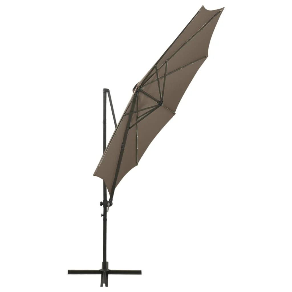 hængeparasol med stang og LED-lys 300 cm gråbrun - Image 7