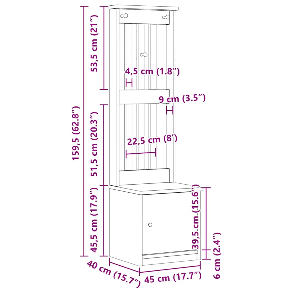 Hall træ SANDNES 45x40x159,5 cm massivt fyrretræ - Image 10