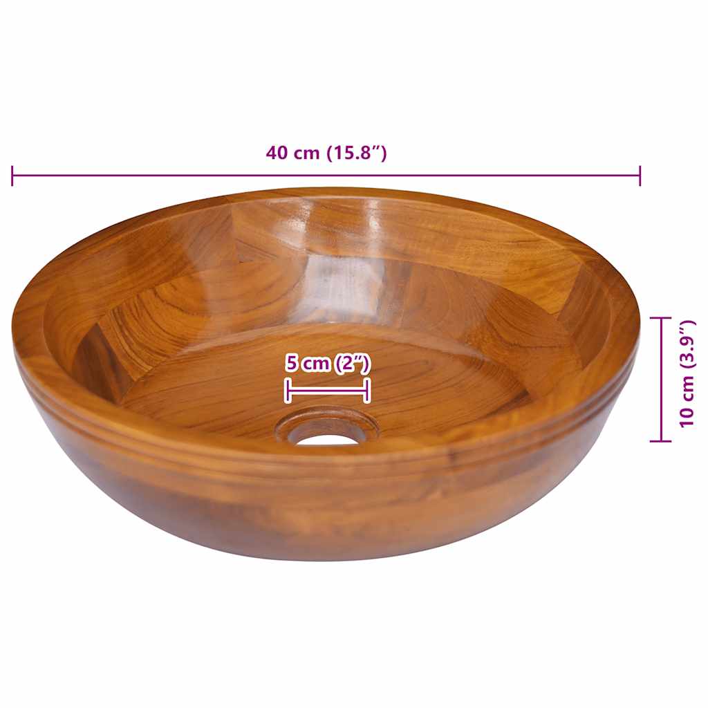 håndvask Φ40x10 cm massivt teaktræ - Image 6
