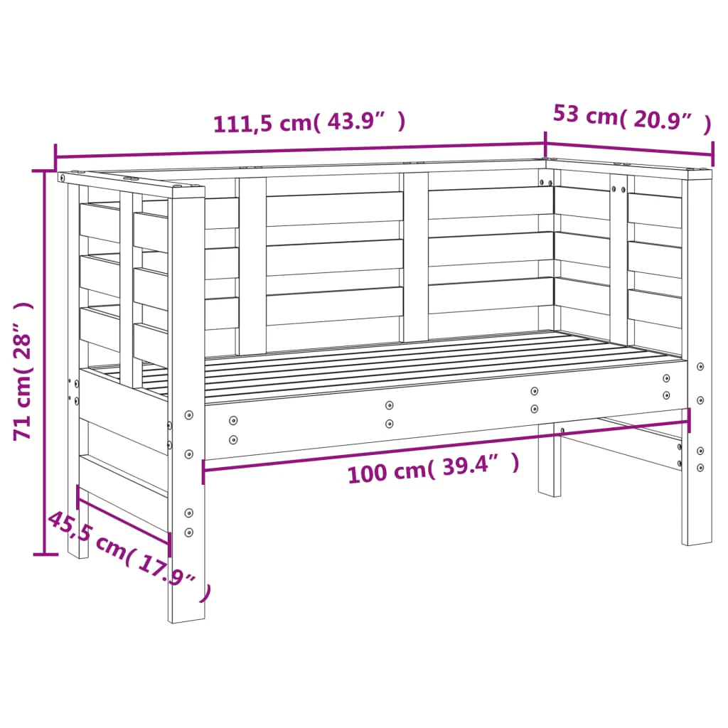 havebænk 111,5x53x71 cm massivt fyrretræ hvid - Image 8