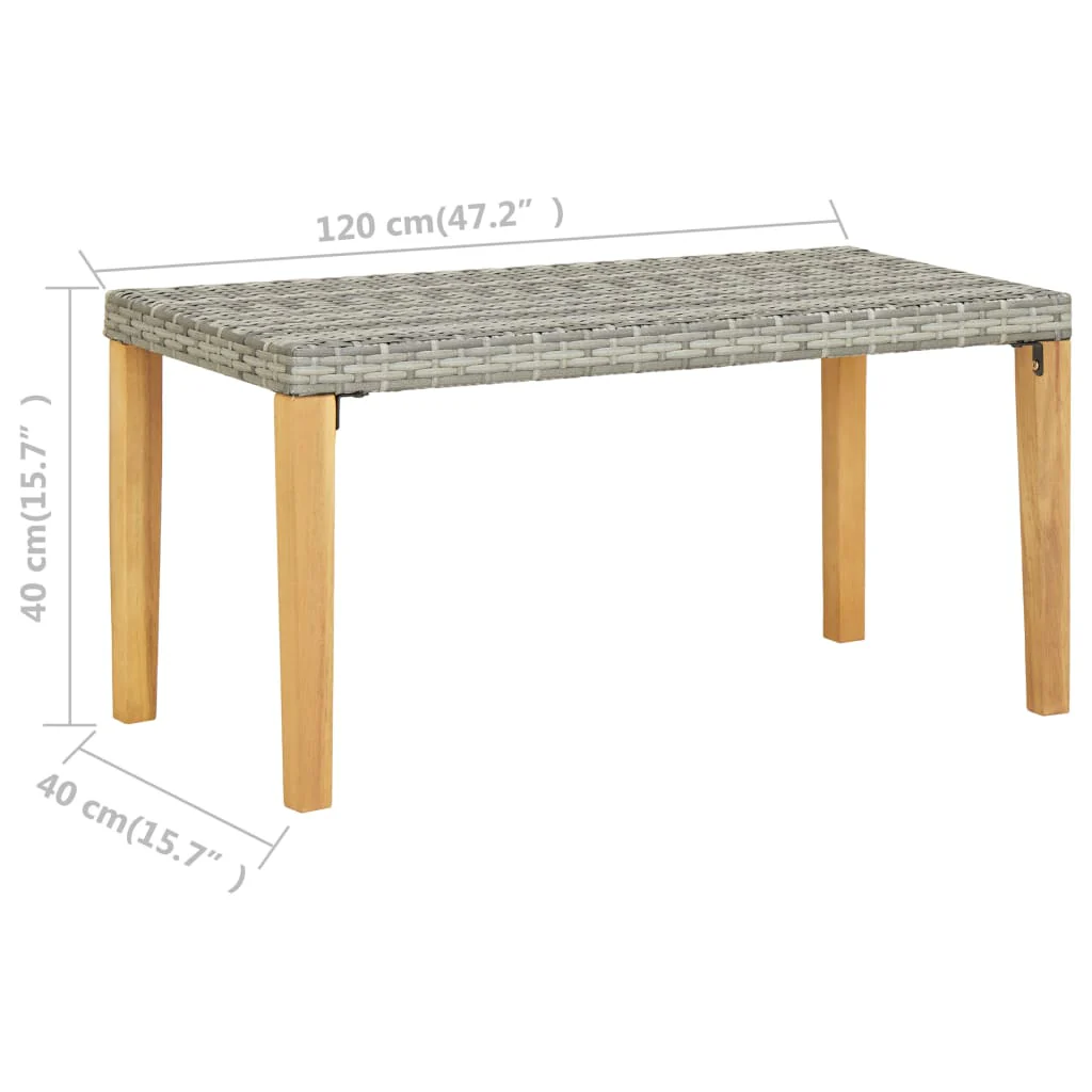 havebænk 120 cm polyrattan og massivt akacietræ grå - Image 6