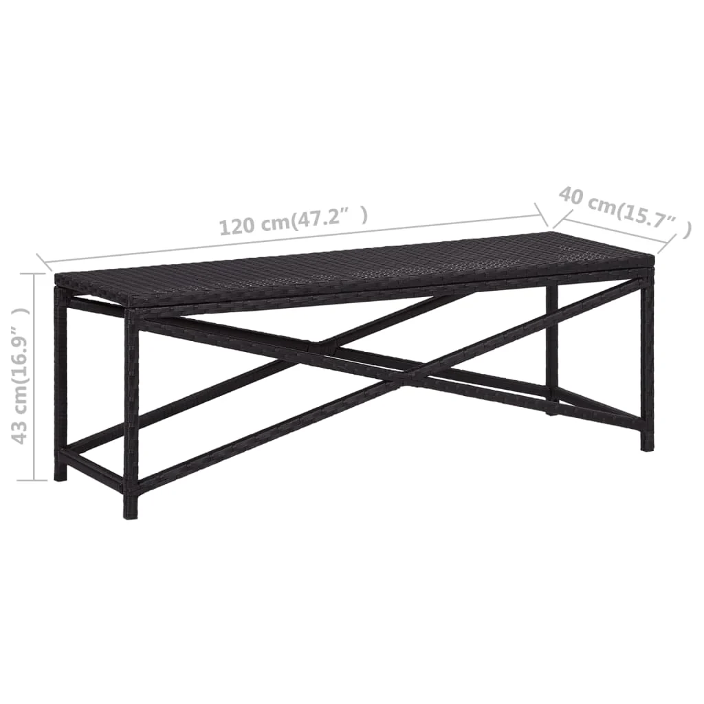havebænk 120 cm polyrattan sort - Image 5