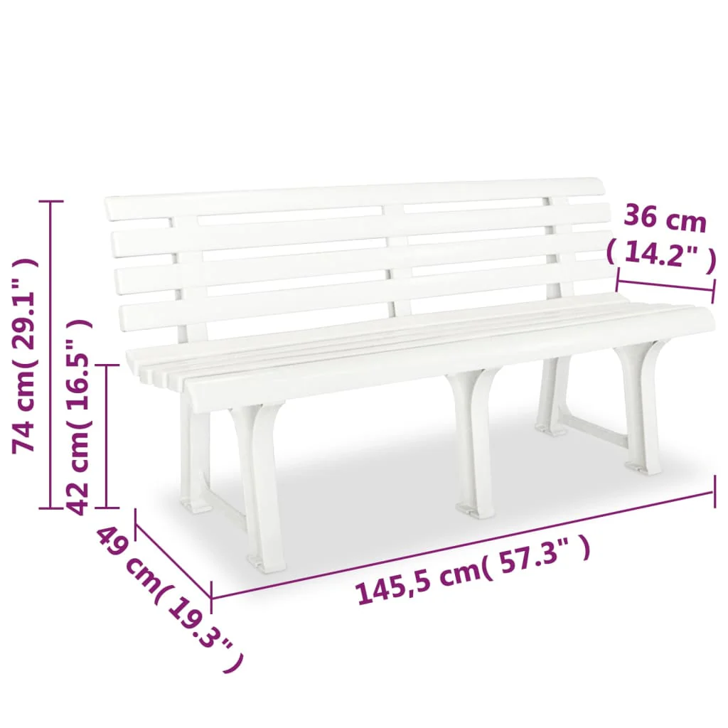 havebænk 145,5 cm plastik hvid - Image 6