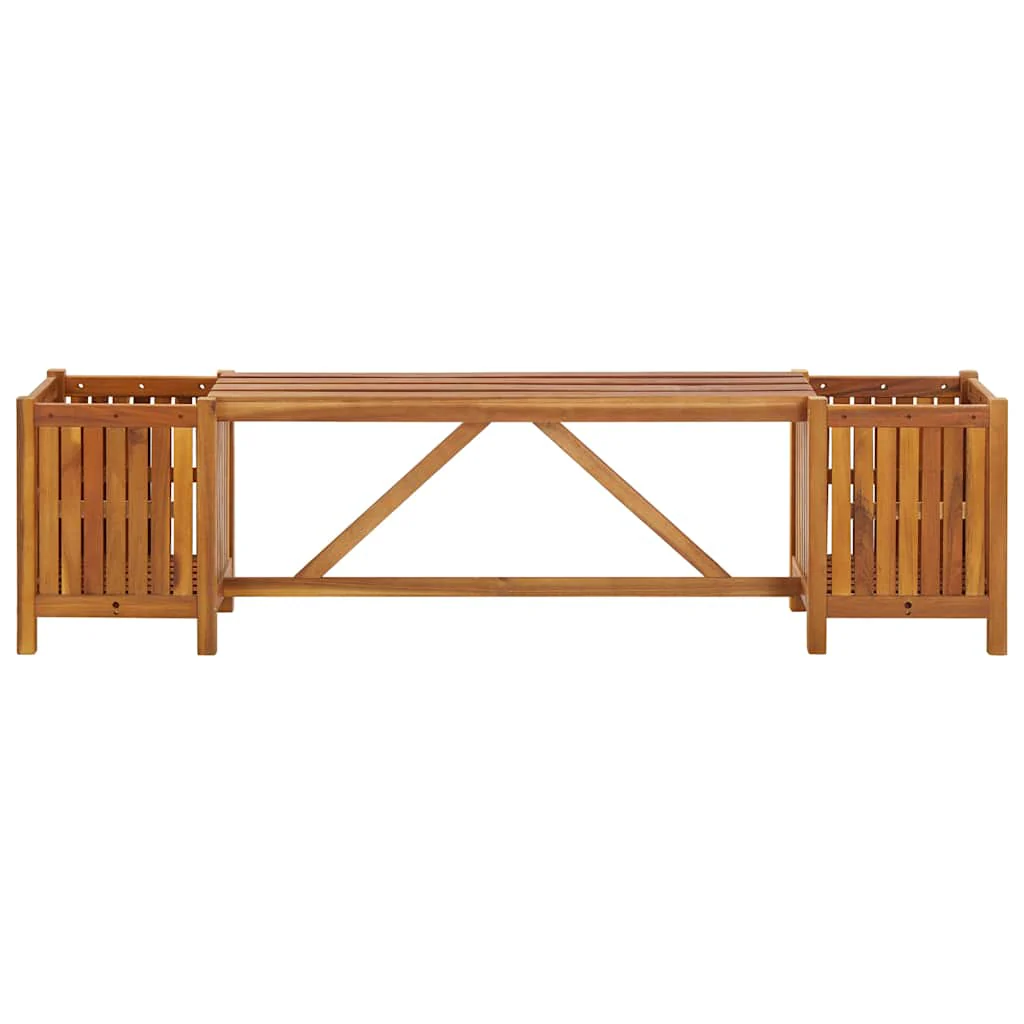 havebænk med 2 plantekasser 150x30x40 cm massivt akacietræ - Image 4