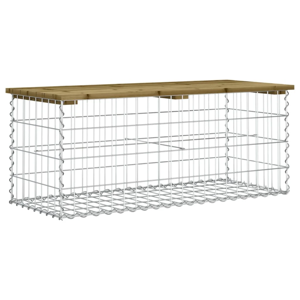 havebænk med gabiondesign 103x44x42 cm imprægneret fyrretræ - Image 5