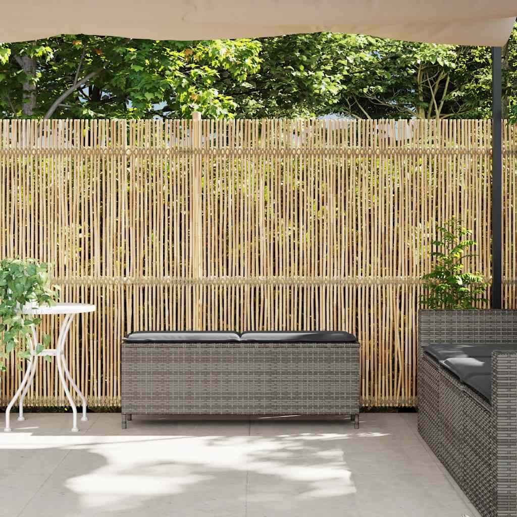 havebænk med hynde 110x30x40,5 cm polyrattan grå - Image 3