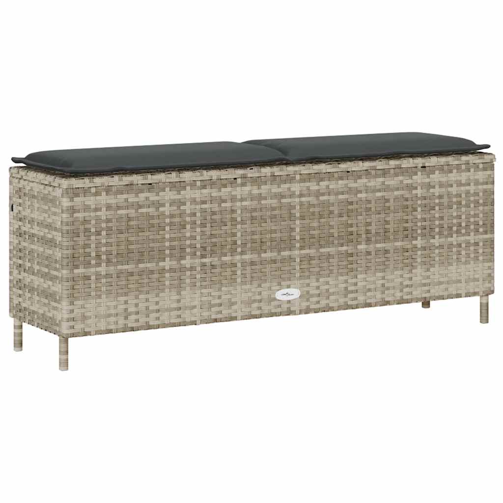 havebænk med hynde 110x30x40,5 cm polyrattan lysegrå - Image 6