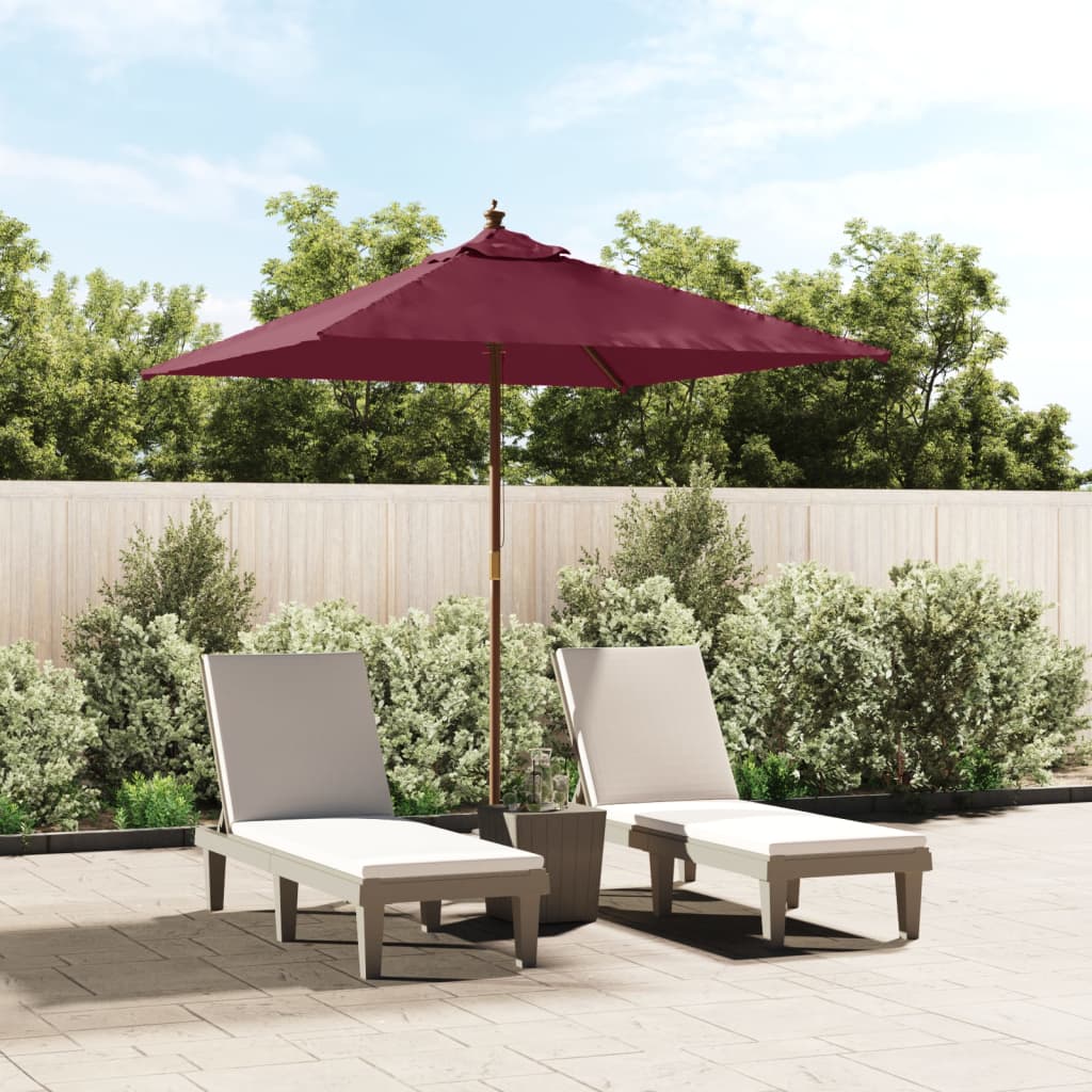 haveparasol med træstang 198x198x231 cm bordeauxfarvet